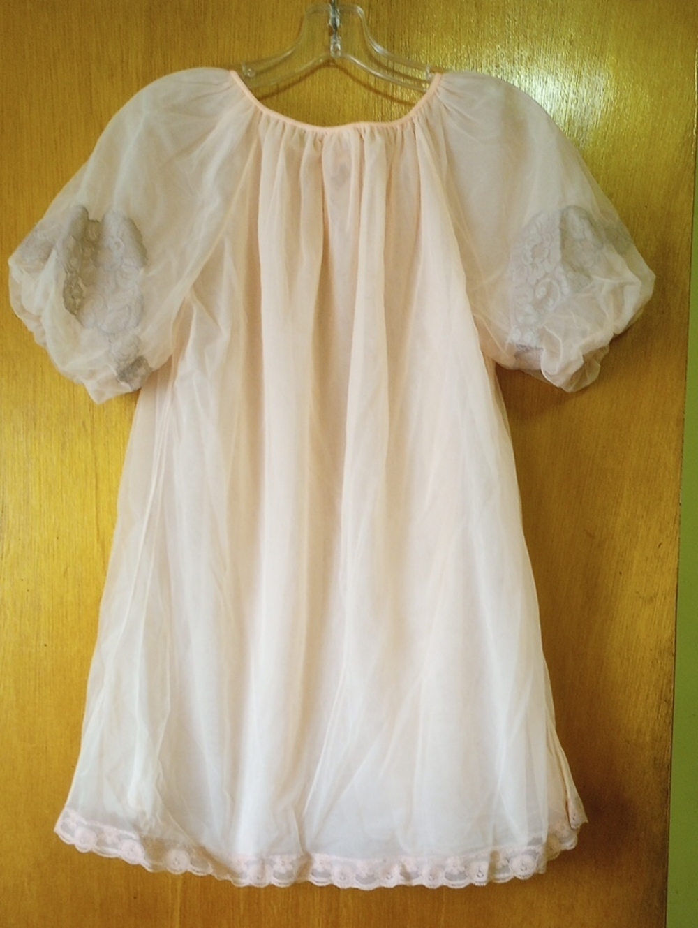 Avian Classic Traditional Sheer Peach Vintage Nylon & Lace Robe, Petite Medium? - Picture 6 of 7